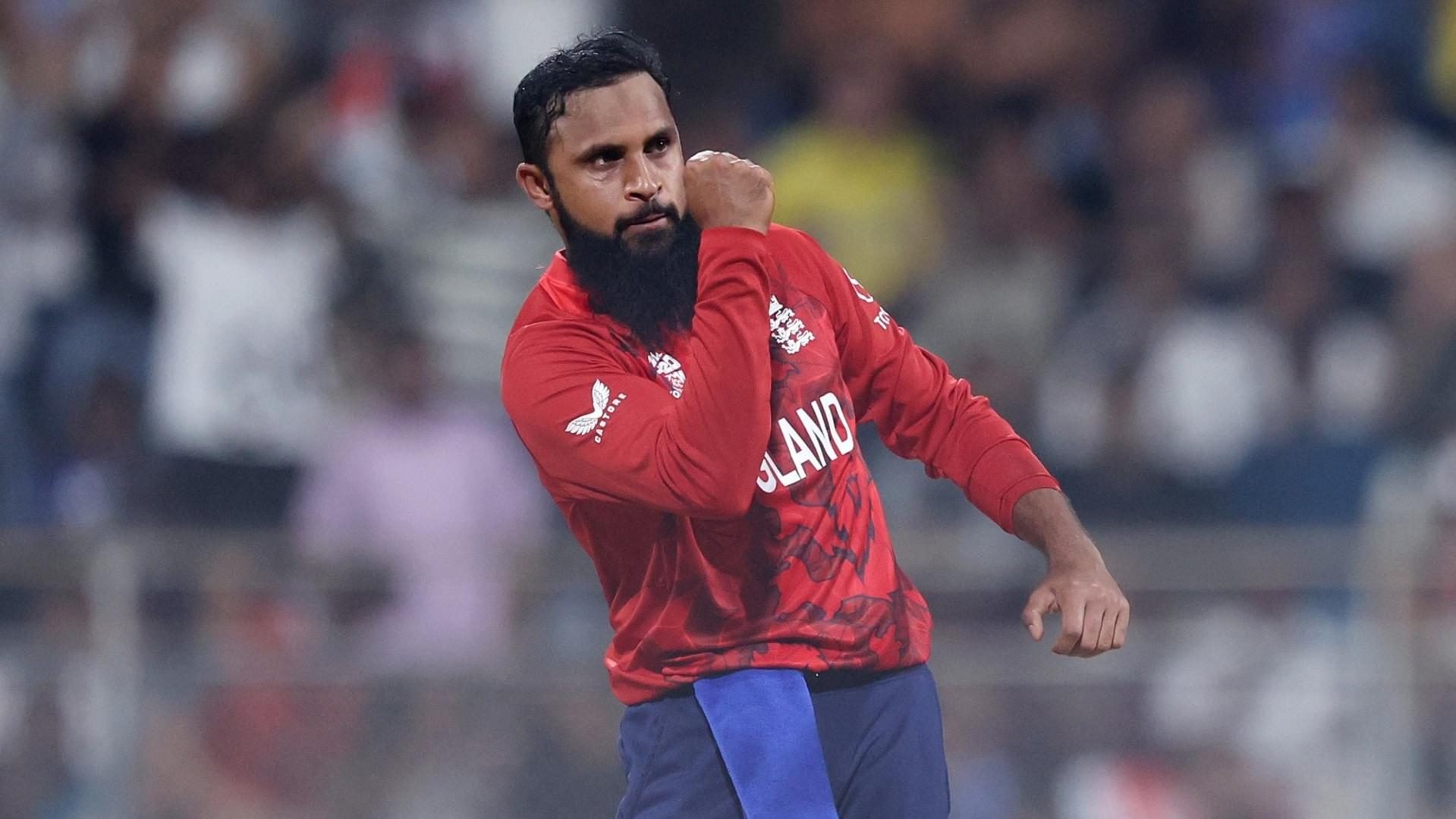 Adil Rashid celebrates a wicket against West Indies