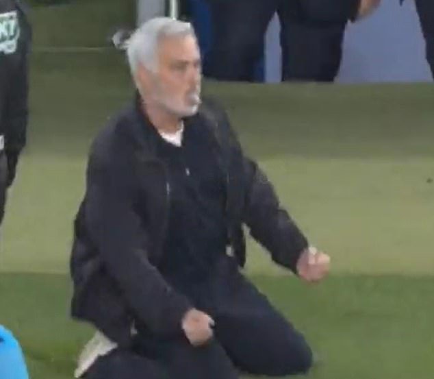 But Mourinho celebrated Kylian Mbappe's late winner with a knee slide, rolling back the years
