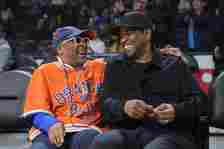 Spike Lee and Denzel Washington at a Knicks game in 2023.
