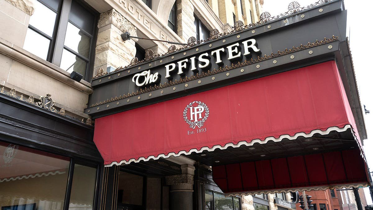 Exterior of Pfister hotel awning in Milwaukee