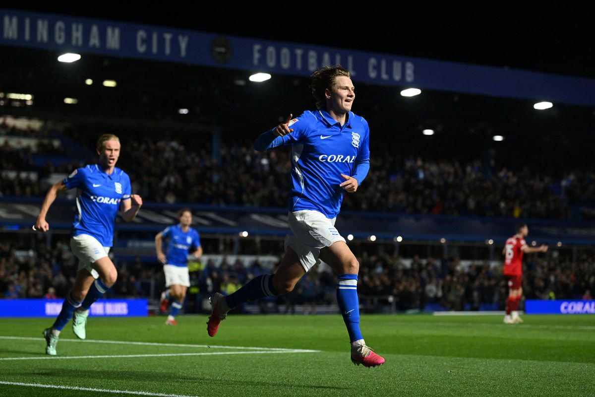 August Priske celebrates scoring for Birmingham City against Preston North End