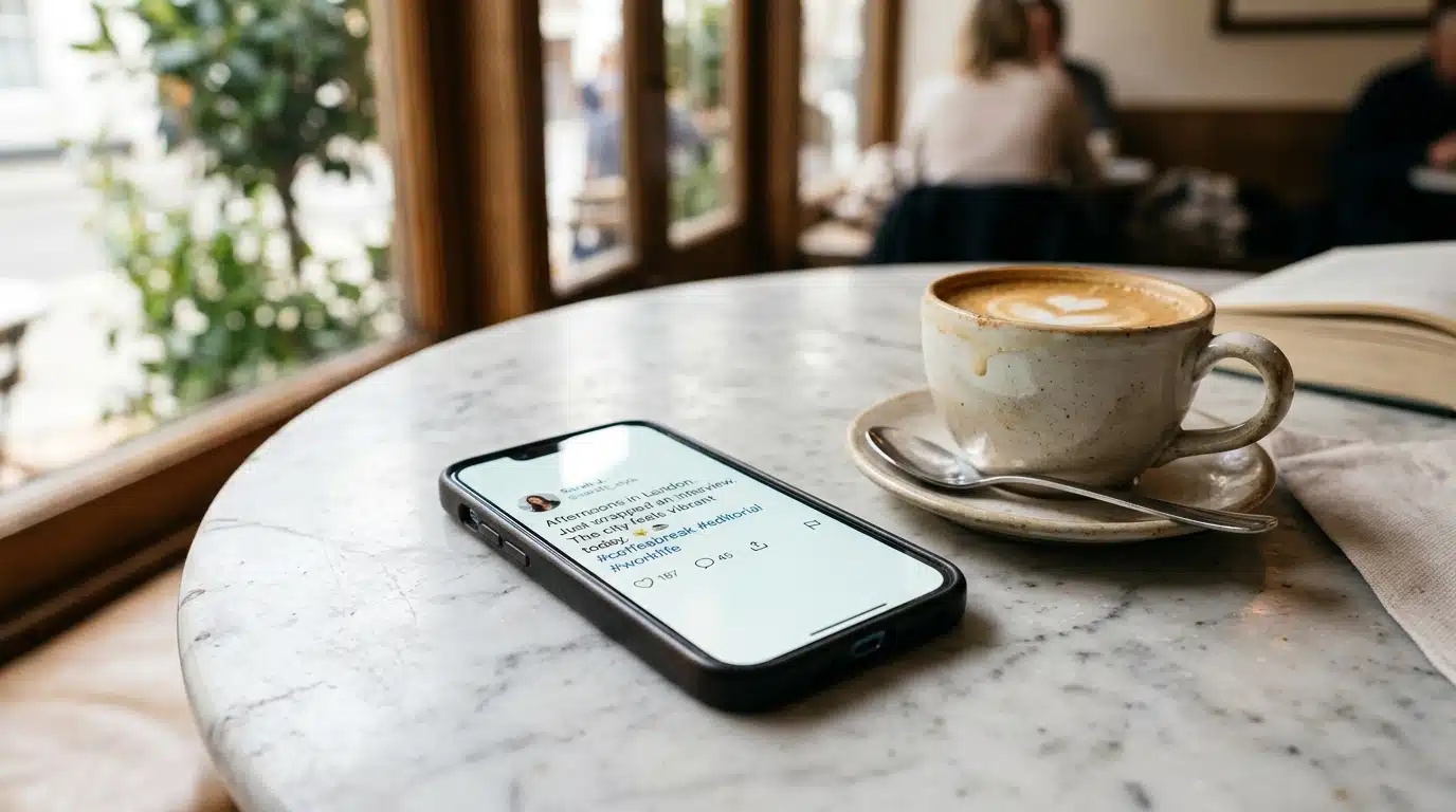 Smartphone affichant un message publié sur les réseaux sociaux