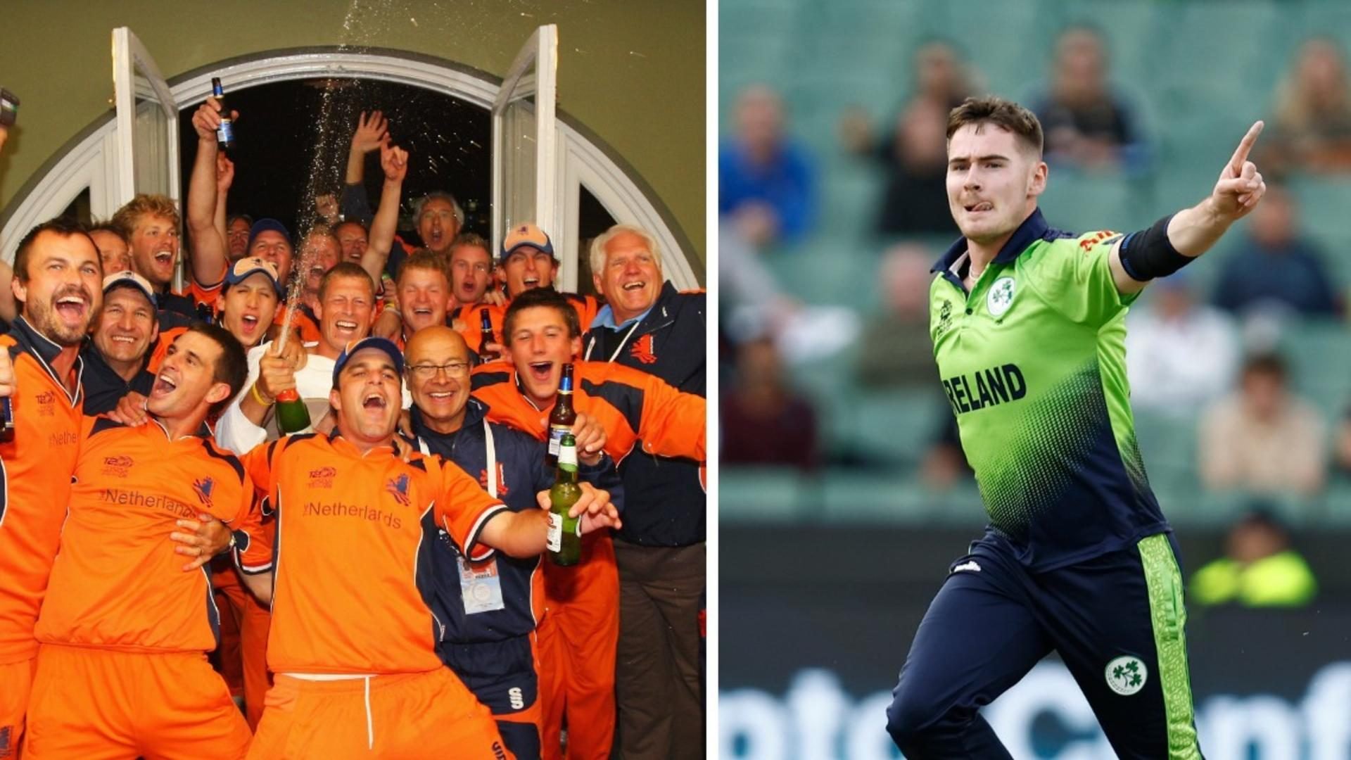 Netherlands celebrate beating England at Lord's, and Josh Little celebrates