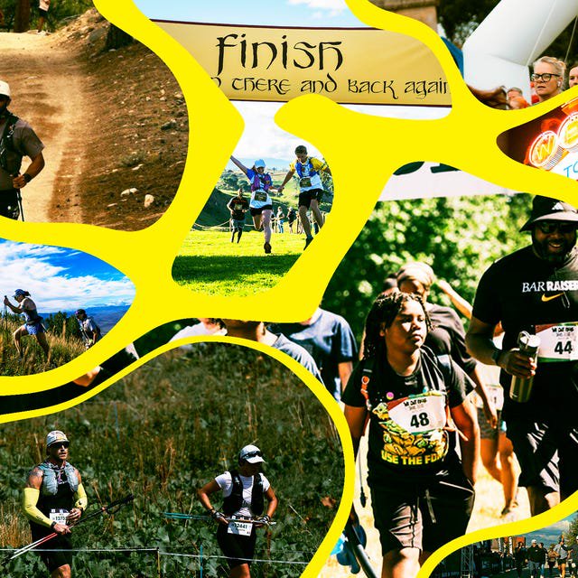 Collage of runners participating in various outdoor races and events, showcasing different terrains and enthusiastic finishers.