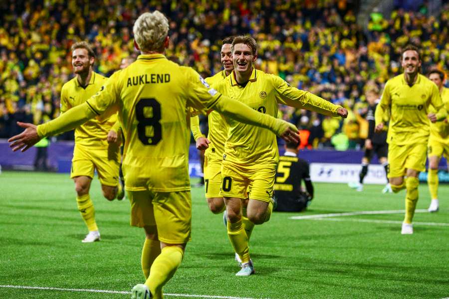 Bodo/Glimt's Fredrik Sjovold celebrates scoring the only goal