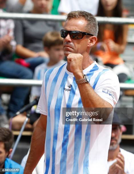 Buenos aires argentina daniel orsanic captain of argentina celebrates a point during a singles