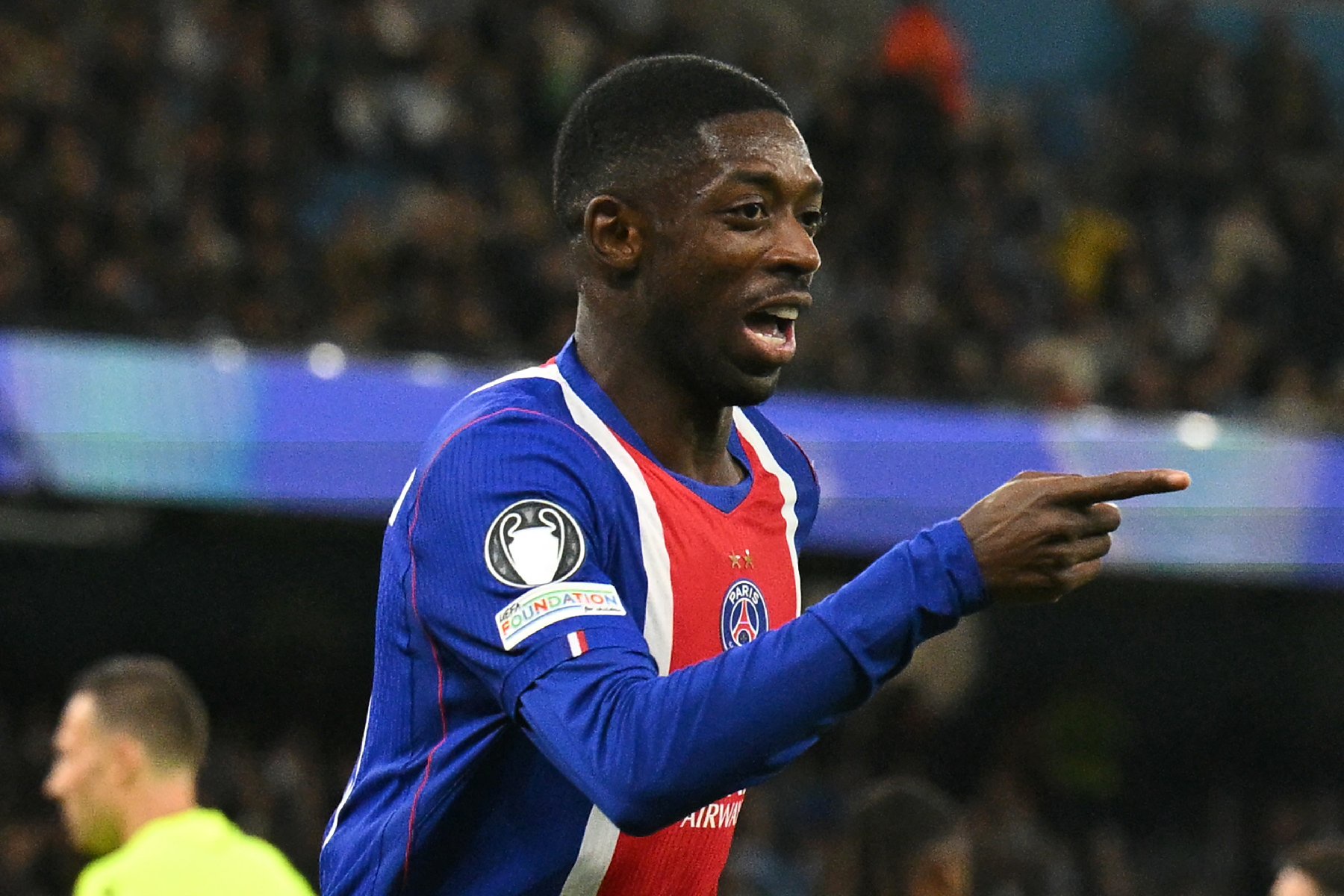 Le Ballon d'Or Ousmane Dembélé auteur du 2e but du PSG sur la pelouse de Manchester City, le 14 octobre 2026