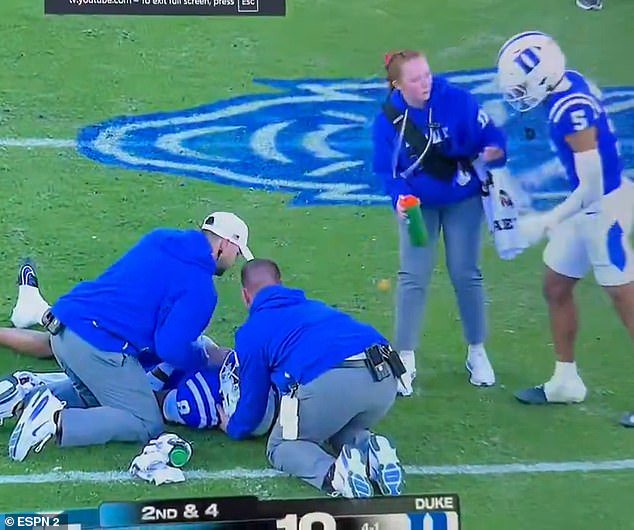 Duke cornerback Kimari Robinson clashed with the female staffer as she attempted to offer medical assistance to DaShawn Stone in the third quarter of their game against UNC