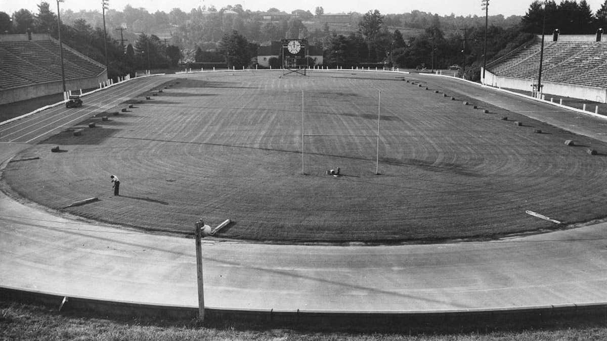 Bowman-Gray Stadium in Winston-Salem, N.C., with a quarter-mile track surrounding a football field.
