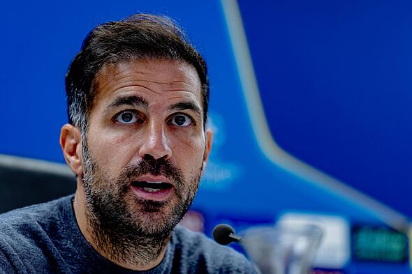Como coach Cesc Fabregas speaks during a press conference after the UEFA Champions League match between Feyenoord and Como at De