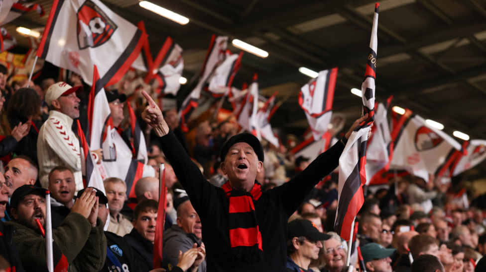 Bournemouth fans celebrate during the Europa League game against Sturm Graz