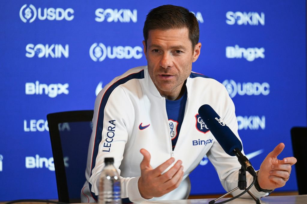 COBHAM, ENGLAND - OCTOBER 27:  Chelsea manager Xabi Alonso attends a press conference at Chelsea Training Ground on October 27, 2026 in Cobham, United Kingdom. (Photo by Darren Walsh/Chelsea FC via Getty Images)