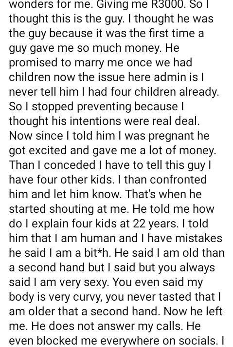 22-year-old pregnant woman narrates how her boyfriend dumped her after he discovered she has 4 children with different fathers