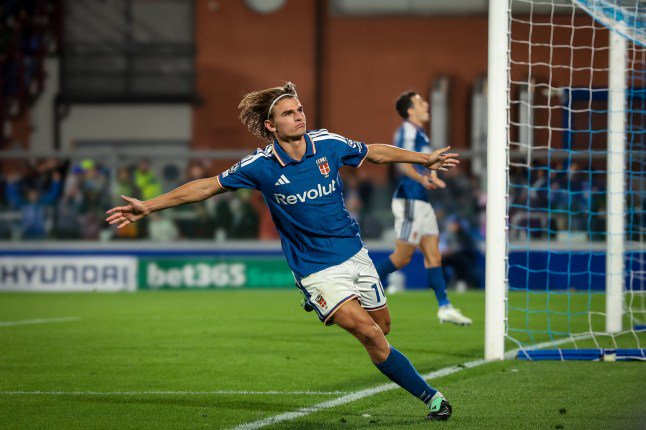 Mandatory Credit: Photo by Cerberus Sport/Shutterstock (17228795aq) Nico Paz of Como 1907 celebrates after scoring his second goal of the game to give his team a 3-0 lead during the match. Como 1907 v Manchester United - UEFA Champions League - Season 2026-2027, Stadio Giuseppe Sinigaglia - 21 Oct 2026