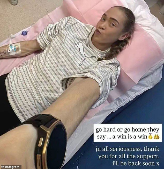Wietrzyk posted an image to Instagram from her hospital bed after the race - but her victory has sparked backlash and it took two months for any show of contrition