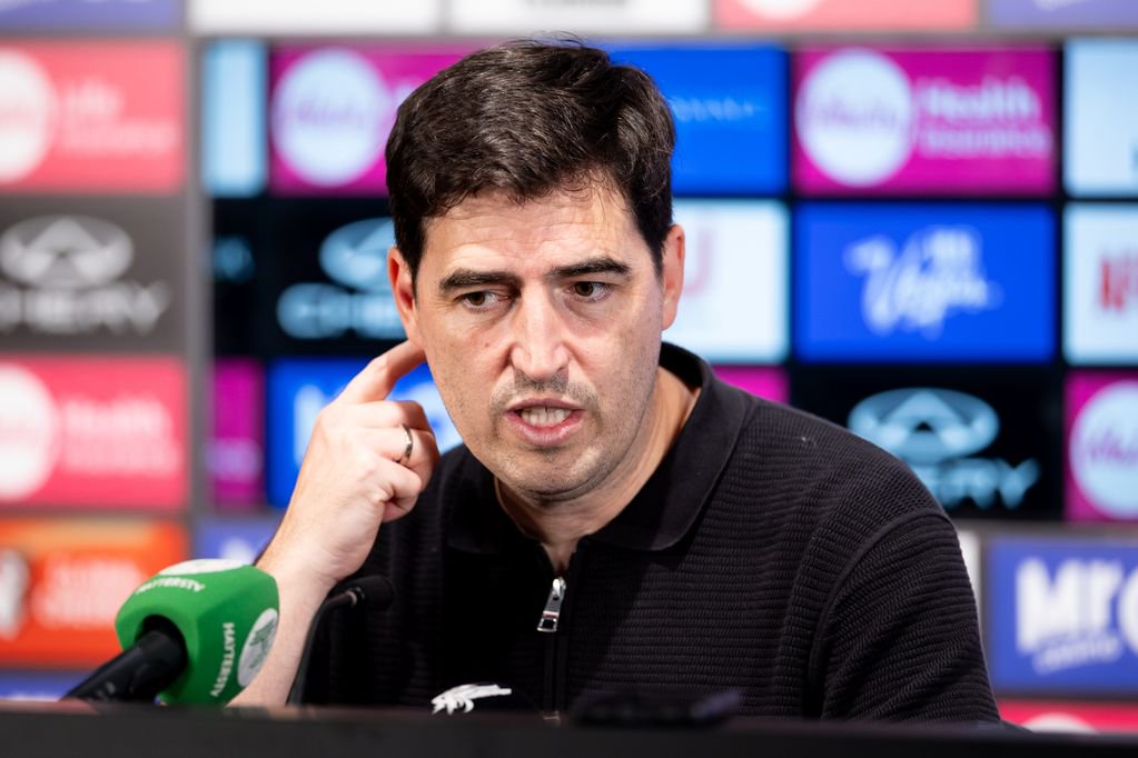 Andoni Iraola manager of Liverpool speaks to the media during the press conference after their side's victory during the Premier League