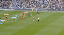 Man Utd’s defence is chaotic in the build-up to a Coventry goal. There is a huge gap between centre halves Casemiro and Maguire while right back Dalot is completely out of position