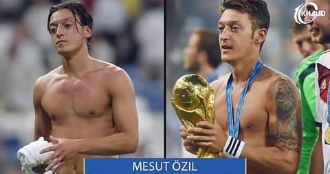 Mesut Ozil before and after getting a tattoo 