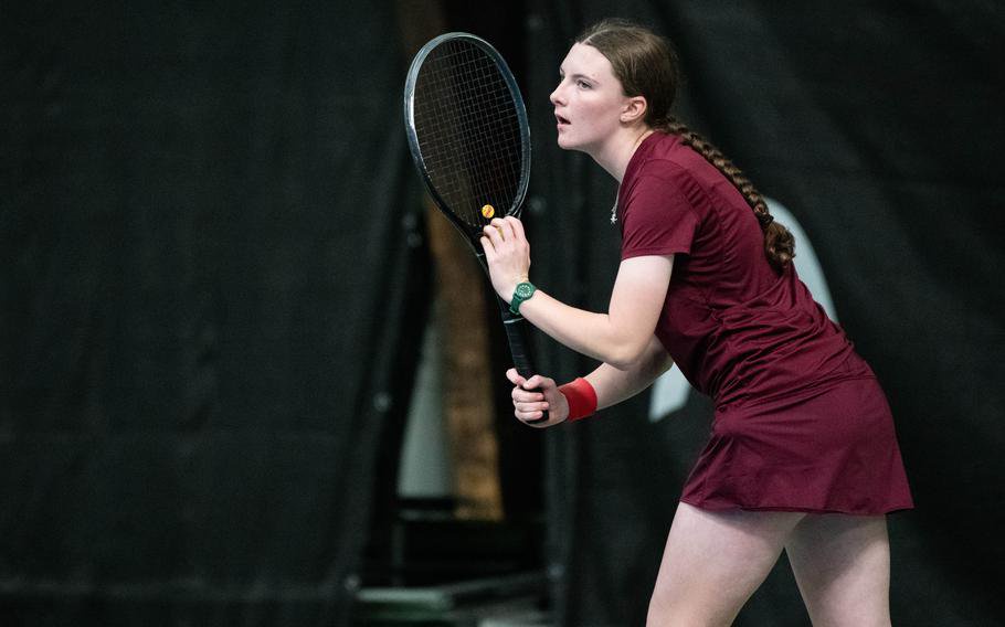 Pennie Wolff gets set to serve.