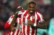 Ivan Toney of Brentford celebrates scoring his teams second goal during the Premier League match between Brentford FC and Brighton & Hove Albion