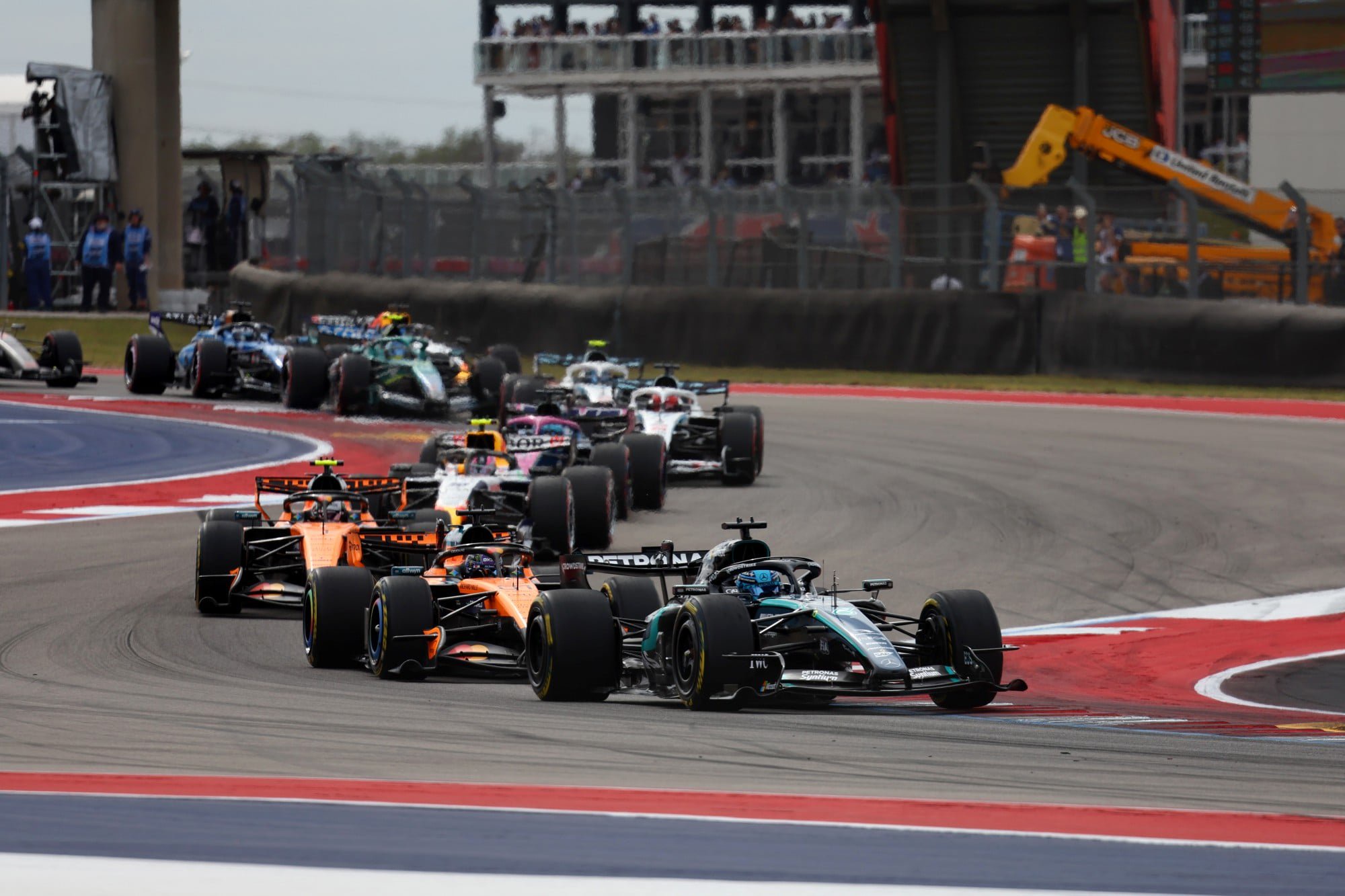 George Russell (GBR) Mercedes AMG Formula One Team W17 at the start of the race.