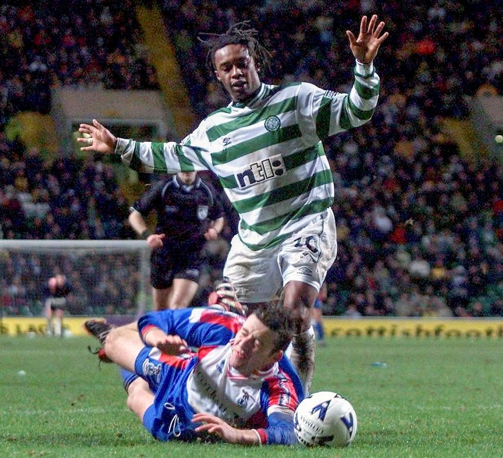 FLASHBACK: Barry Wilson wins a penalty for ICT as they go ballistic against Celtic back in February 2000. Picture: Ken Macpherson.