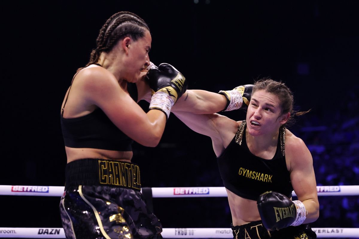 Chantelle Cameron exchanges punches with Katie Taylor 