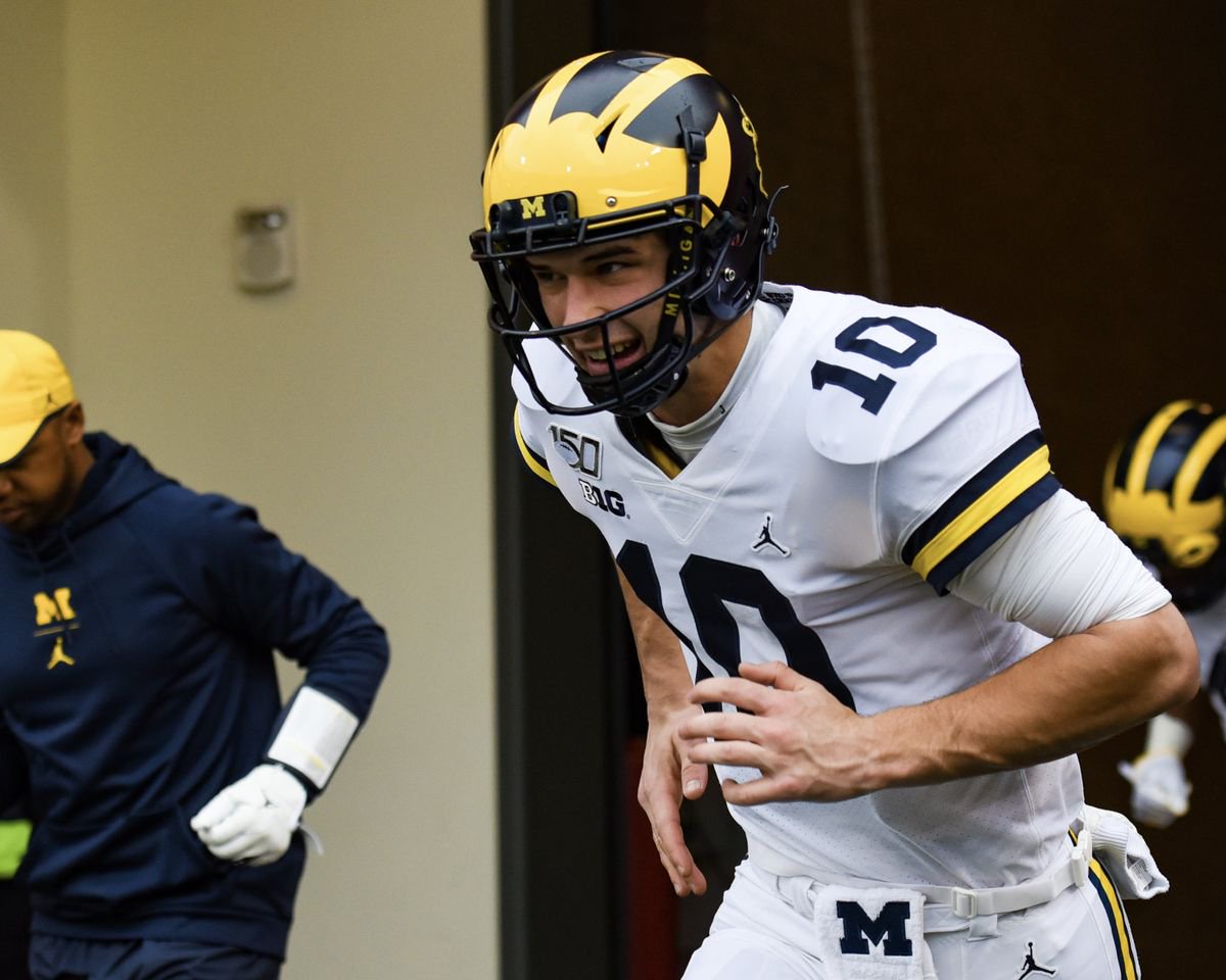 Michigan (QB) Dylan McCaffrey (10) prior to a college football game on November 23, 2019.Credit: James Black/Icon Sportswire via Getty Images