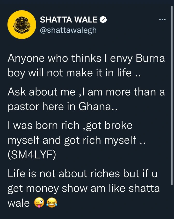 "Burna Boy will have to relocate when I start D'banj's story" - Shatta Wale says as he knocks claims of envy