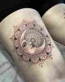 Mystical Mandala Moon Tattoo On Thigh