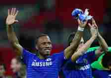 Didier Drogba of Chelsea applauds the fans after victory in  the Capital One Cup Final match between Chelsea and Tottenham Hotspur at Wembley Stadi...