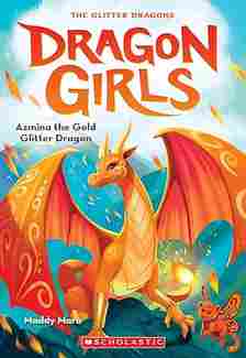 Book cover for "Dragon Girls" featuring a large golden dragon and a smaller red dragon under a bold ...