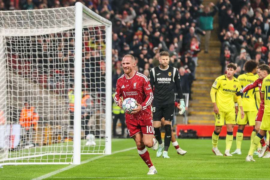 Liverpool's Alexis Mac Allister celebrates scoring against Villarreal