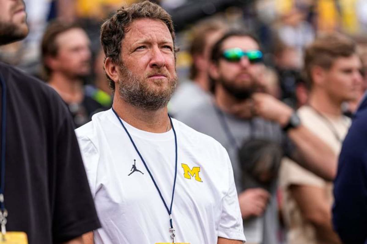 Dave Portnoy on the sideline before kickoff of the first half between Michigan and Oklahoma at Michigan Stadium in Ann Arbor on Saturday, Sept. (Junfu Han / USA TODAY NETWORK via Imagn Images)