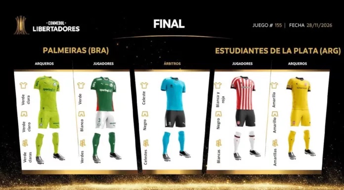 uniformes de palmeiras e estudiantes na final da libertadores
