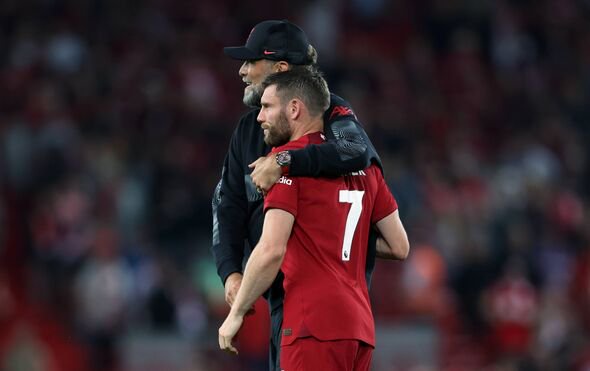 LIVERPOOL, ENGLAND - AUGUST 15: Liverpool Mananger, Jurgen Klopp interacts with James Milner of Liverpool after the Premier Leag