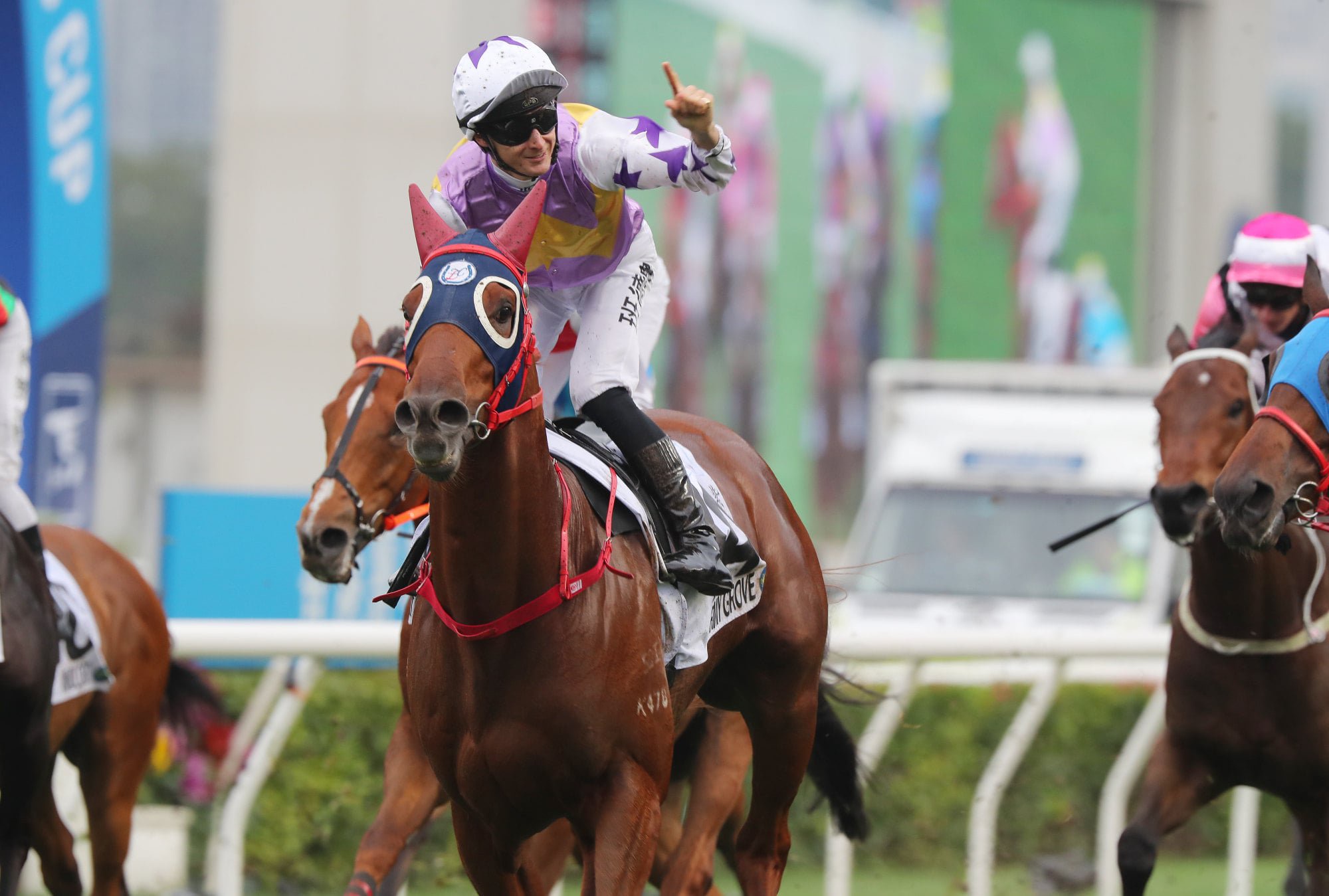 Harry Bentley celebrates as Stormy Grove wins the Classic Cup.