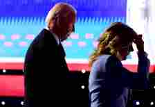 Biden walks off with his wife Jill Biden following the CNN debate