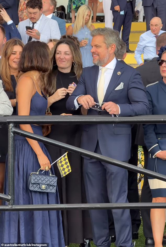 The Oppenheimer star (pictured at the Slipper) tasted success Down Under with another horse, Dale, in January 2025