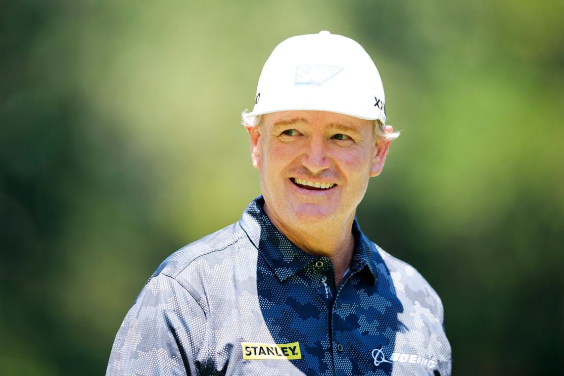 Ernie Els smiles in round three at the 2024 Regions Tradition