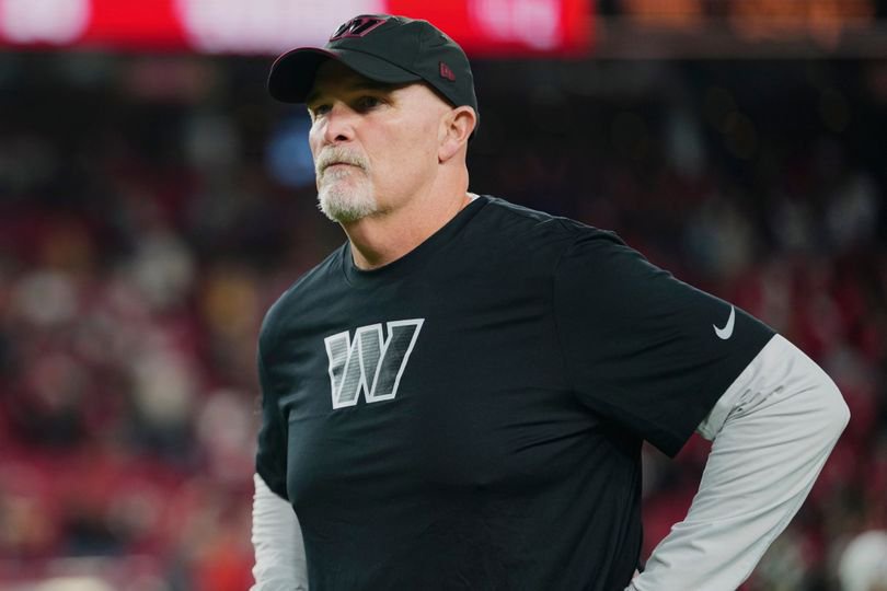 Washington Commanders head coach Dan Quinn fired on the sideline