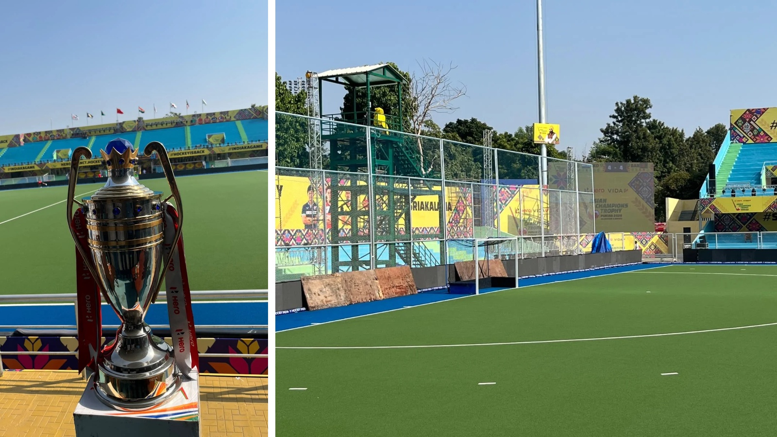 The Asian Champions Trophy at the Olympian Surjit Singh Hockey Stadium in Jalandhar and the area behind the goalpost was the astro-turf patch for drag practice. (Special Arrangement)