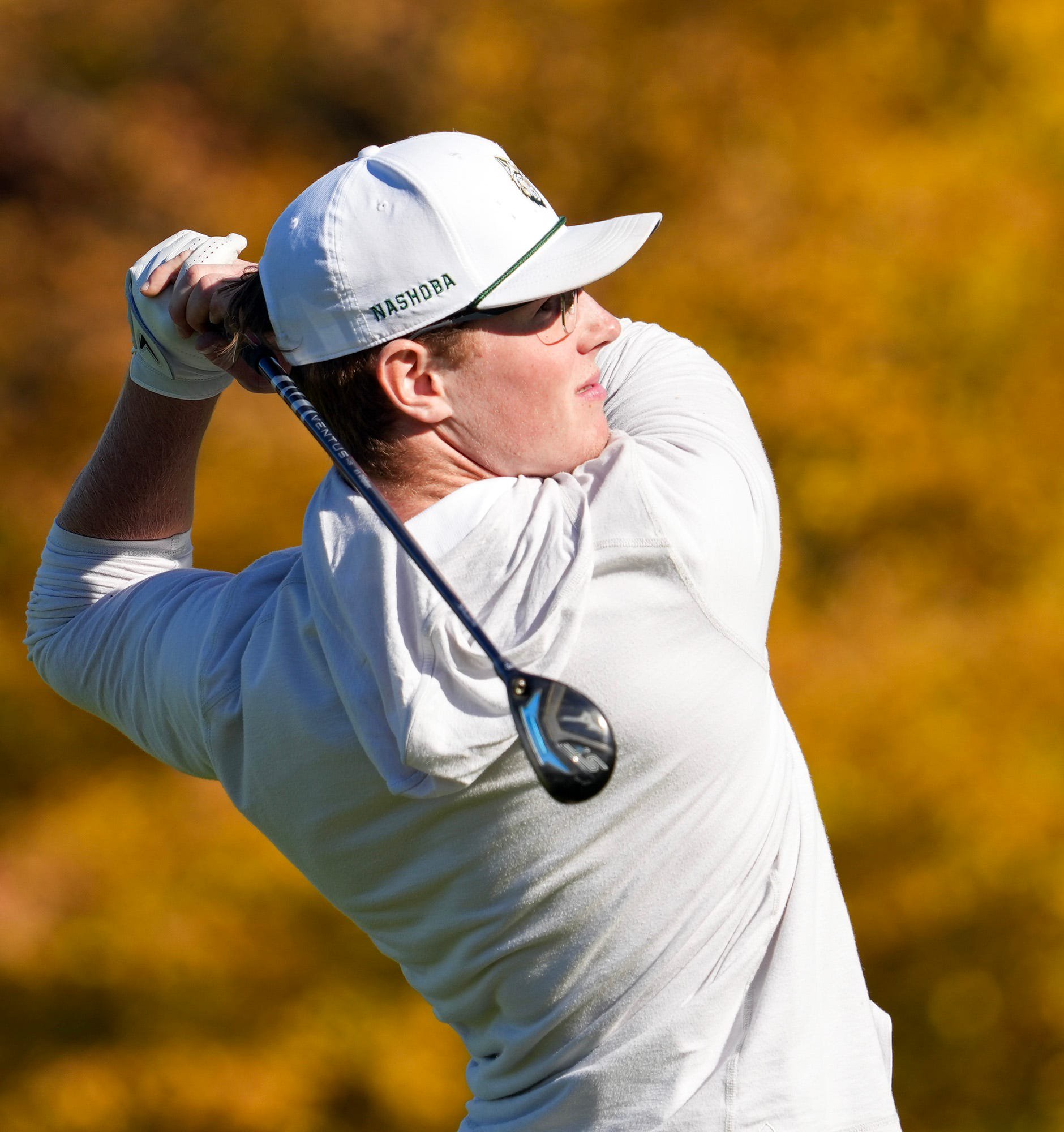 Nashoba’s Nolan Engelhardt competes at the Division 2 Central golf sectional tournament Oct. 20 at Blissful Meadows Golf Club in Uxbridge.