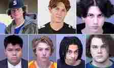 The seven suspects in Preston Lord's murder from top left to bottom right: Jacob Meisner, Talan Renner, Taylor Sherman, Treston Billey, Talyn Vigil, Dominic Turner, William Owe Hines