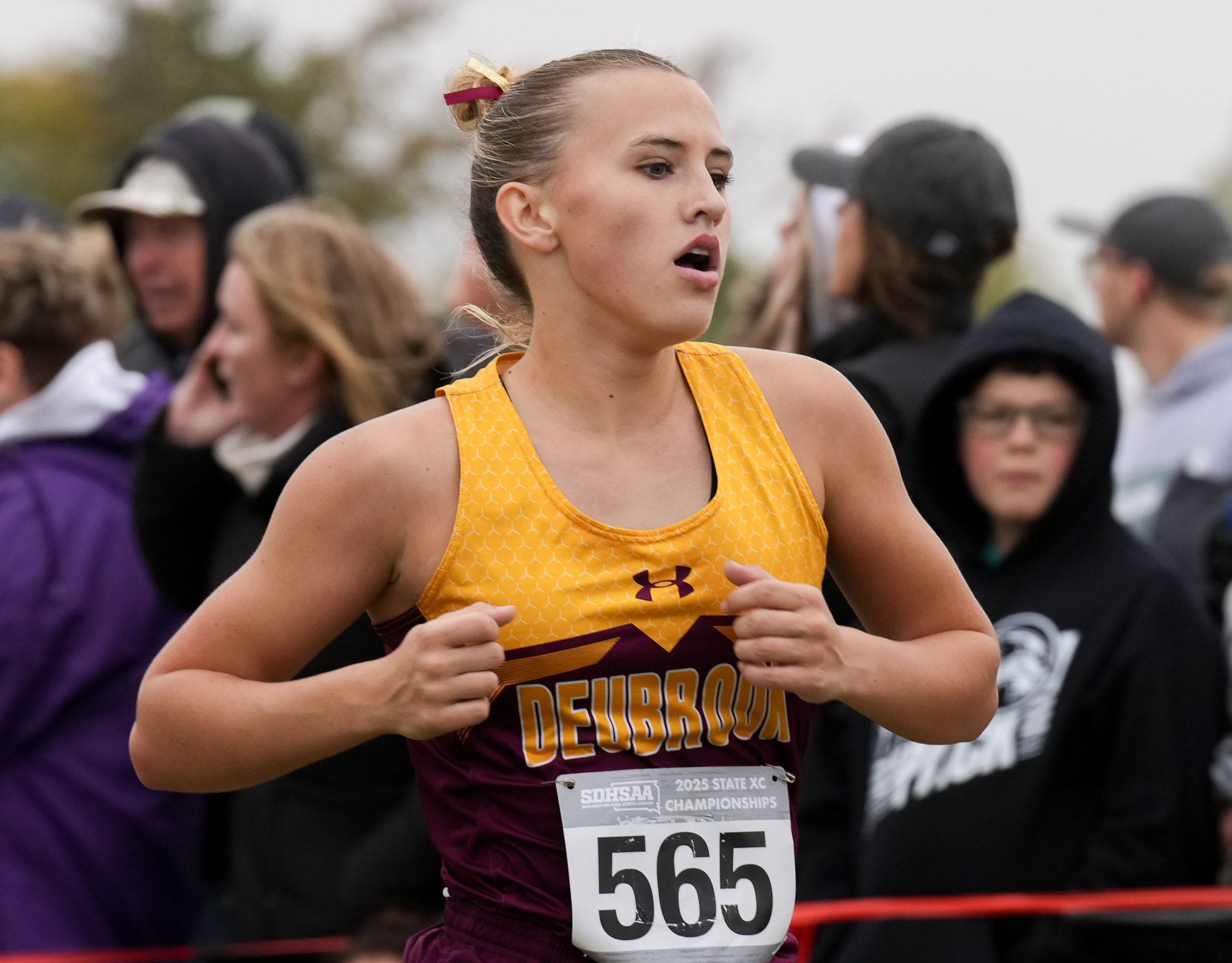 Nora Olsen of Deubrook Area finished second in the Class B girls' 5,000-meter race during the South Dakota State Cross Country Championships on Saturday, Oct. 25, 2025, at the Broadland Creek Golf Course in Huron.