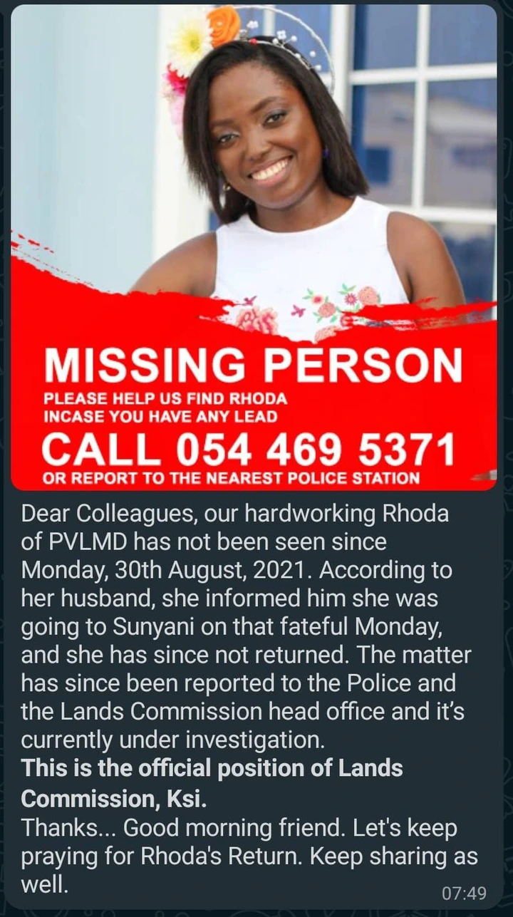 So sad: Wife of KNUST lecturer goes missing after traveling to Sunyani