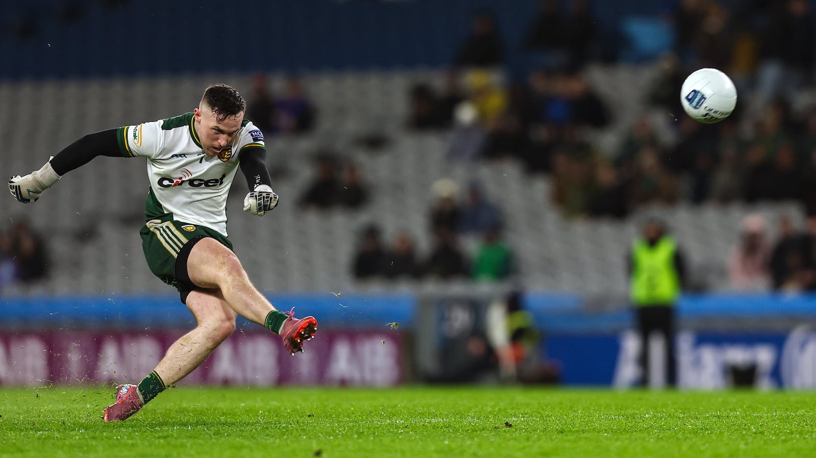 Donegal goalkeeper Gavin Mulreany scores a two pointer from a free during the Allianz Football League Division 1 match between Dublin and Donegal at Croke Park in Dublin. Photo by Michael P Ryan/Sportsfile