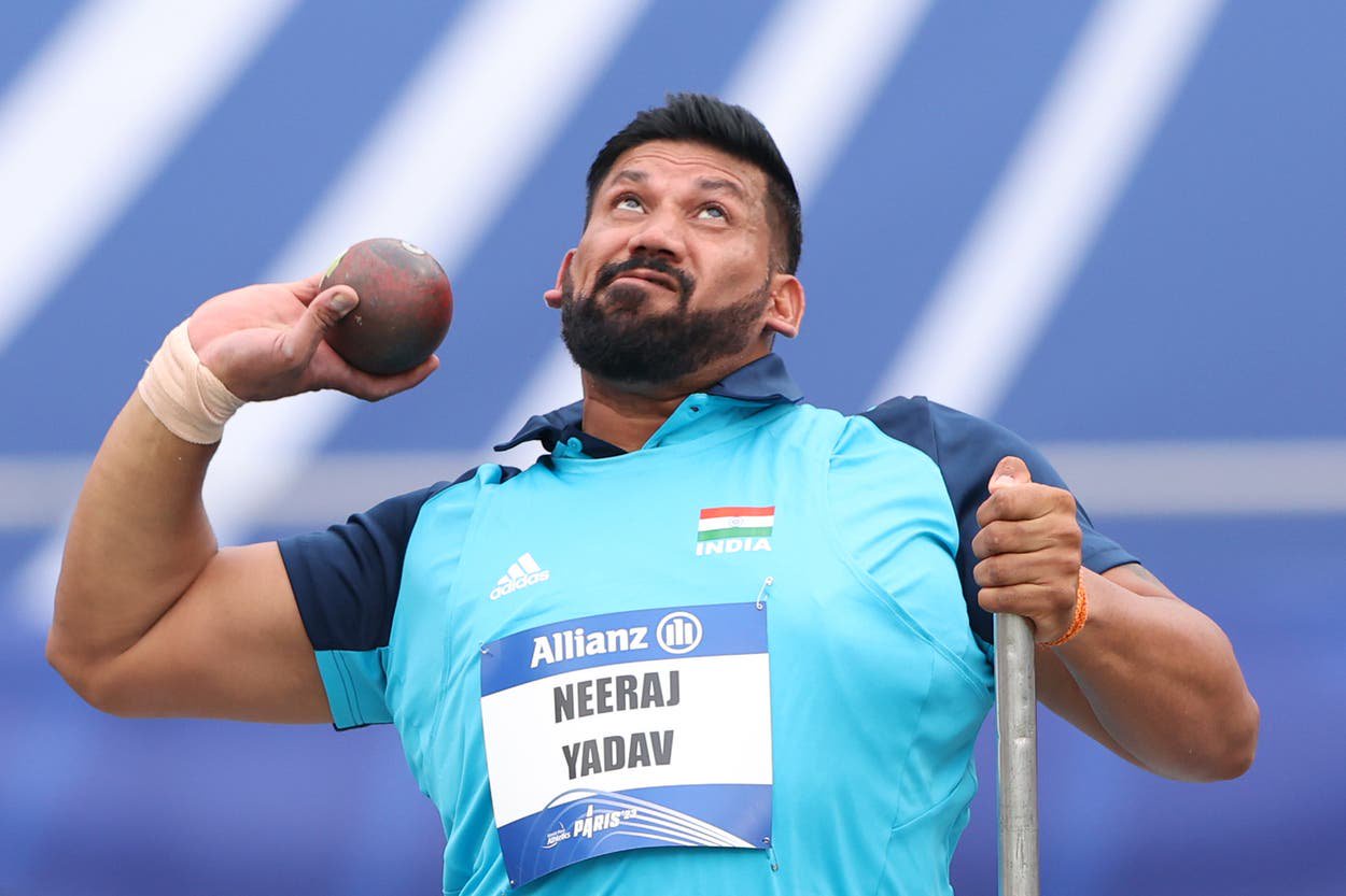 File. Neeraj Yadav of India competes in the Men's Shot Put-F55 Final during day two of the Para Athletics World Championships Paris 2023 at Stade Charlety on 9 July 2023 in Paris, France