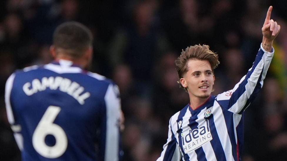 Isaac Price celebrates his goal for West Bromwich Albion against Blackburn Rovers