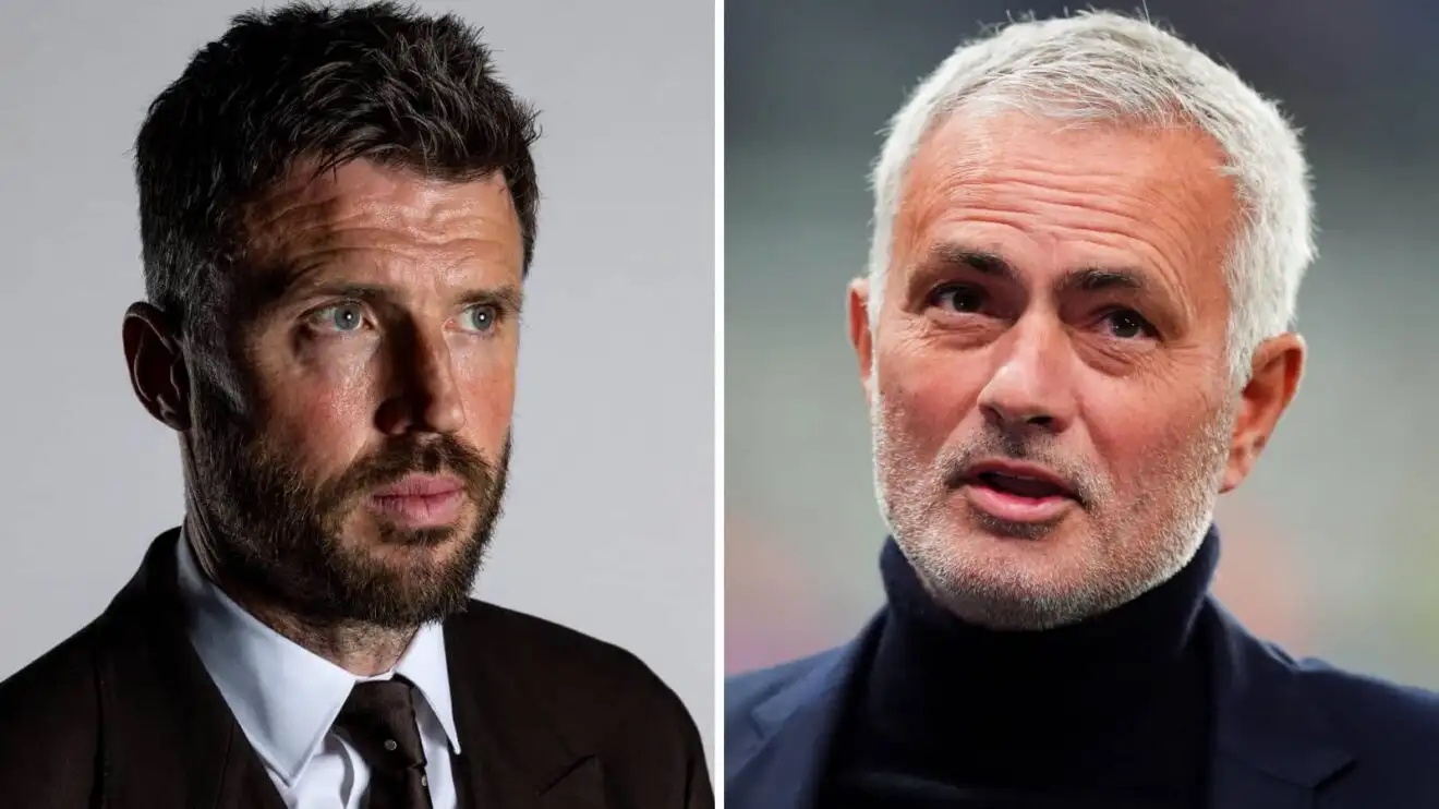 Split image of Manchester United manager Michael Carrick and Real Madrid boss Jose Mourinho - copyright F365